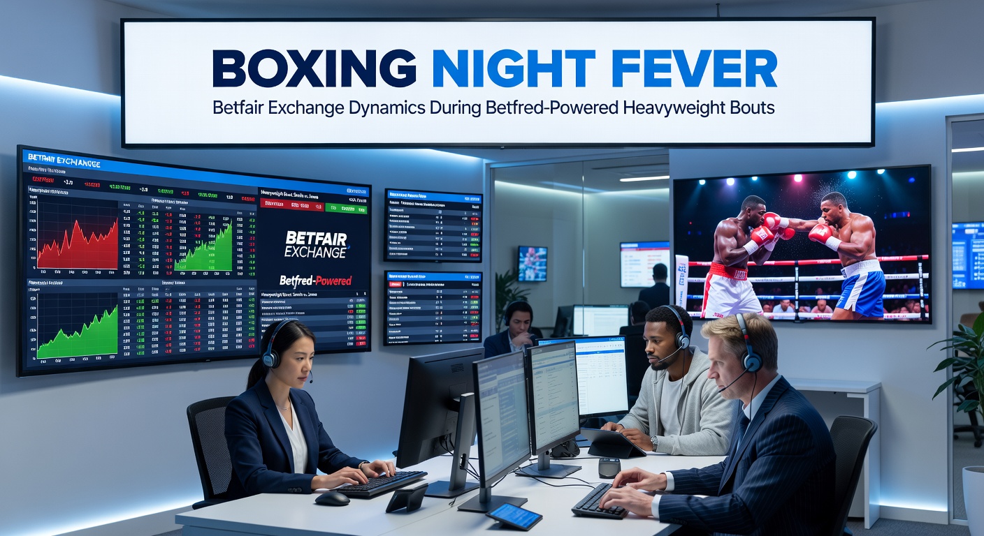 Betfair Exchange dashboard lighting up with live heavyweight boxing bets, showing back and lay prices shifting rapidly during a knockout round