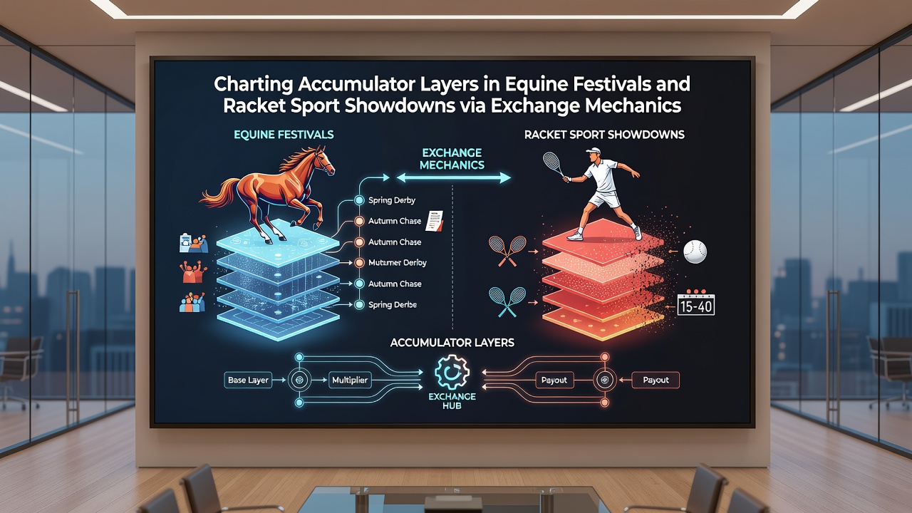 Chart displaying accumulator layer progression across horse racing and tennis events with exchange order book visualization