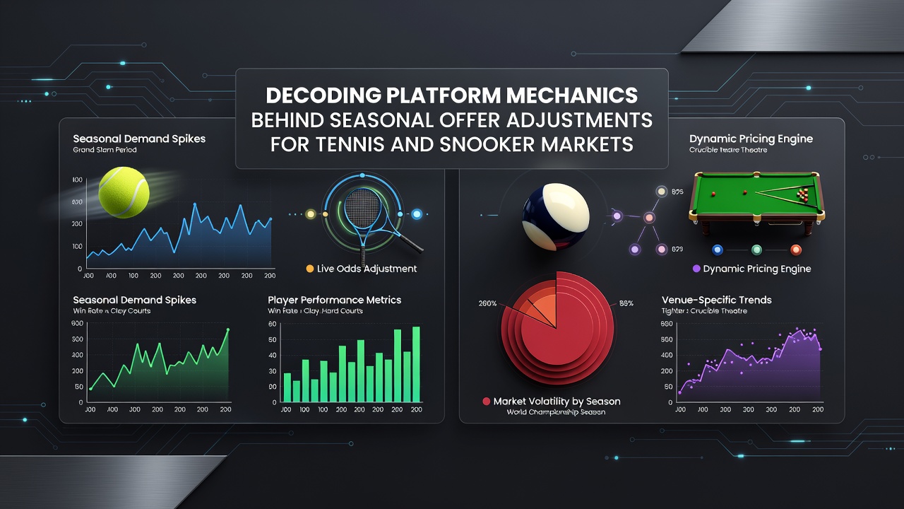 Betting platform dashboard showing seasonal adjustments for tennis and snooker markets