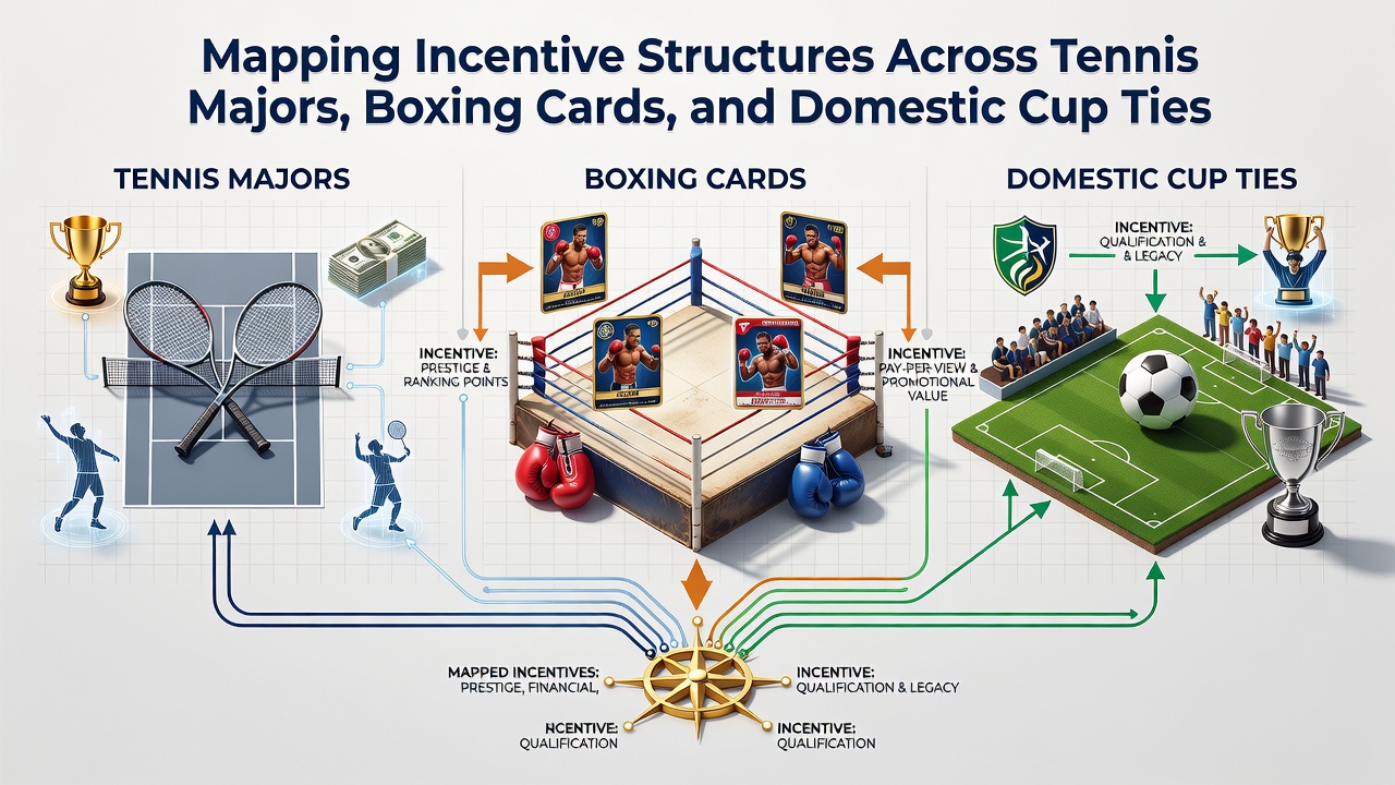 Overview of tennis, boxing, and cup competition venues with prize structures highlighted