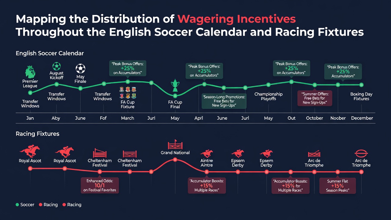 Detailed timeline graphic showing incentive spikes aligned with key English soccer and racing dates