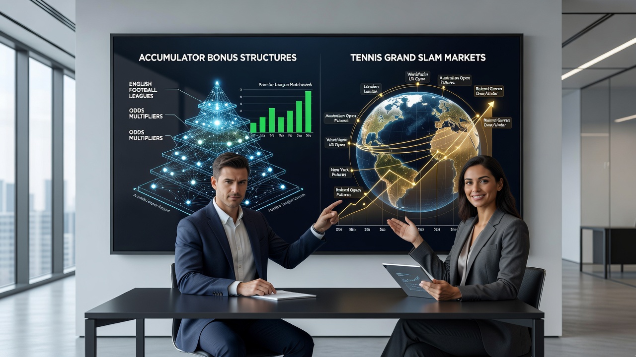Accumulator bonus structures comparison chart for English football and tennis grand slams