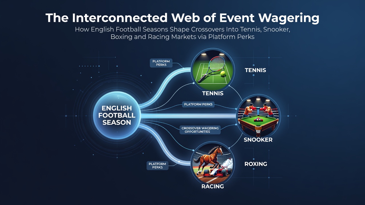 Betting platform interface showing cross-sport promotions linking English football to tennis and racing events